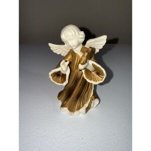 Vintage Lenwile ARDALT Tambourine Angel Figurine 6566 Gold White Ceramic ARTWARE